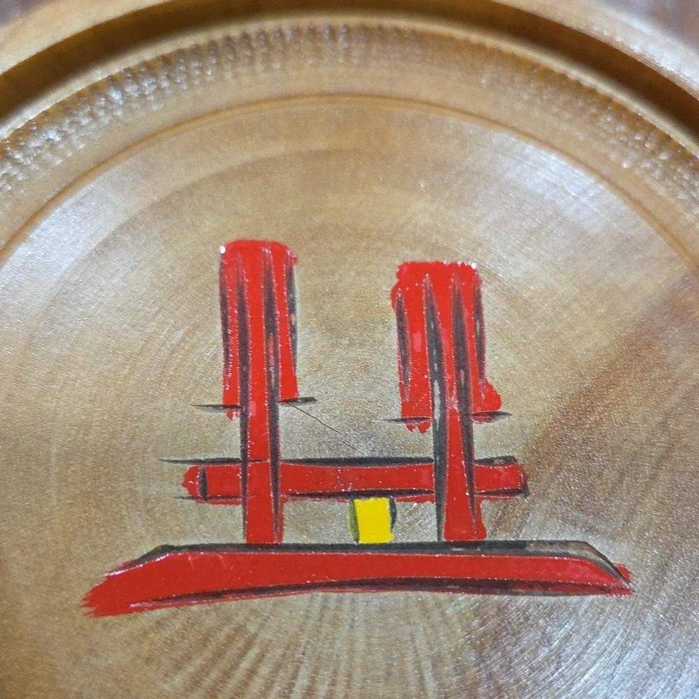 Vintage Japanese Handcrafted Wooden Coaster Set with Box